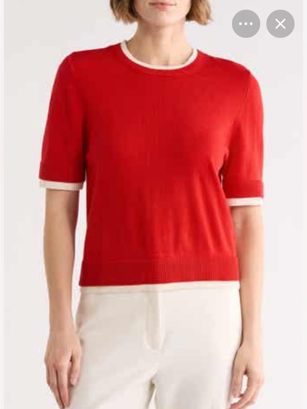 French Connection Red Sweater Top with Cream Trim